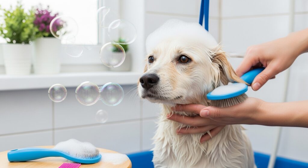 dog grooming and bathing clean hygiene care routine