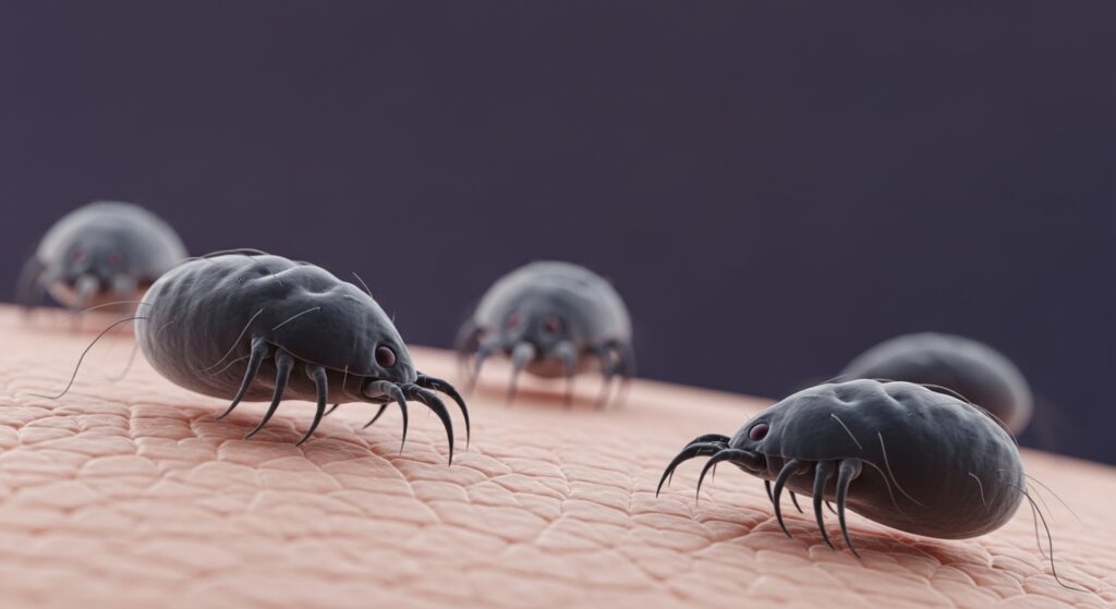 microscopic view of dog skin mites causing mange infection