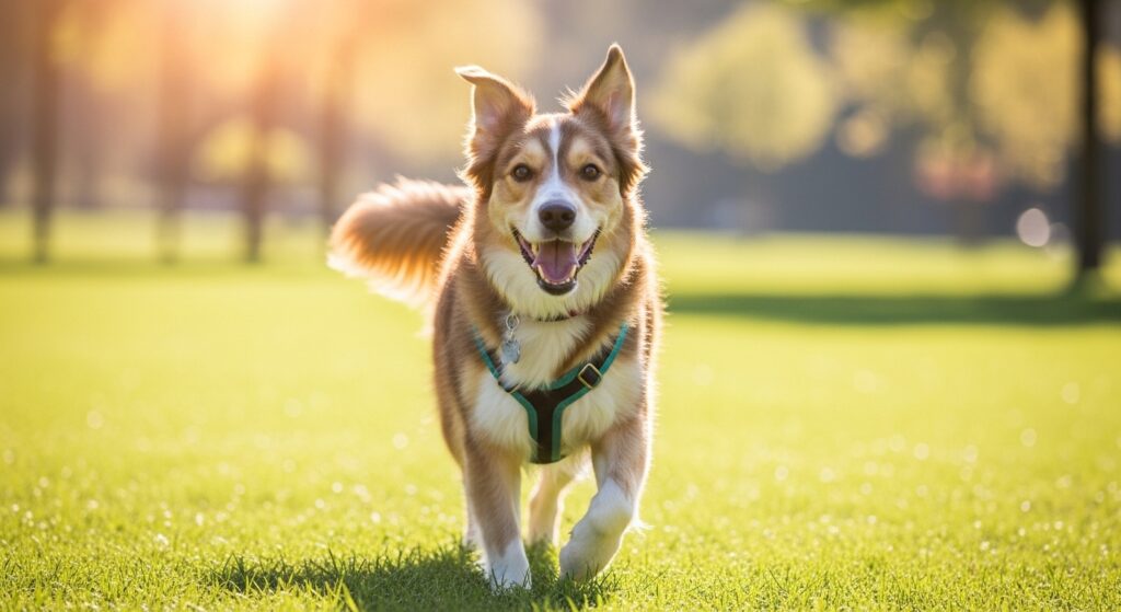healthy dog after recovery from mange with shiny fur and clear skin