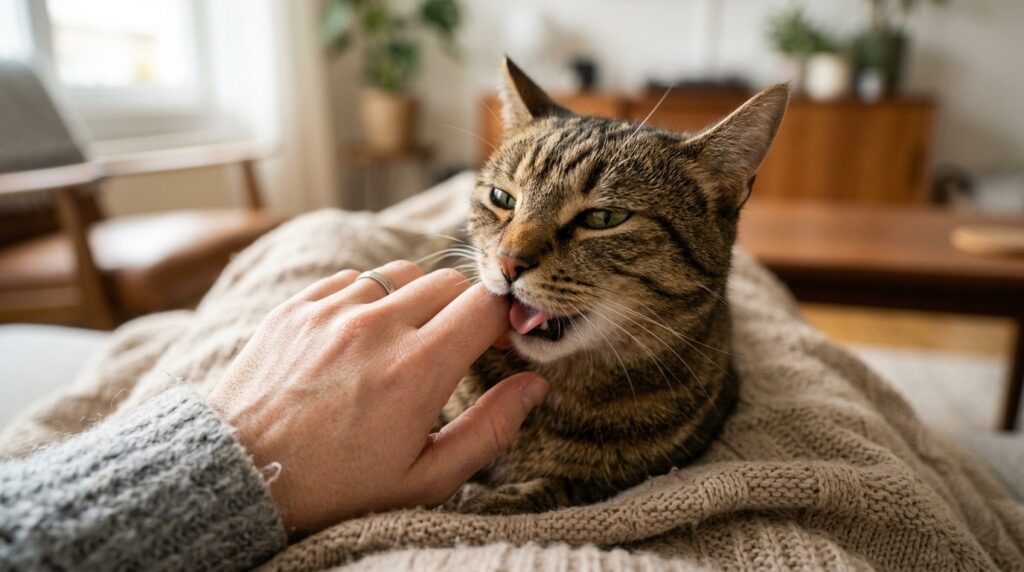 why does my cat bite me then lick me behavior example